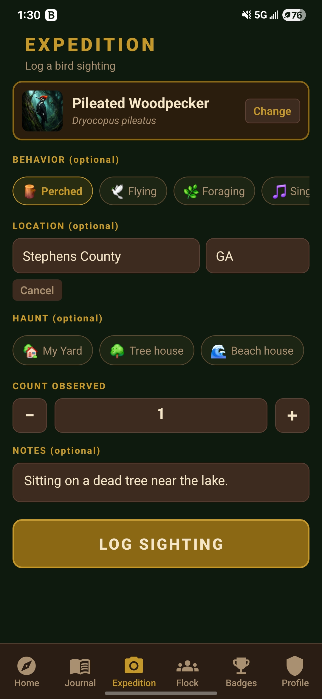 Expedition log sighting