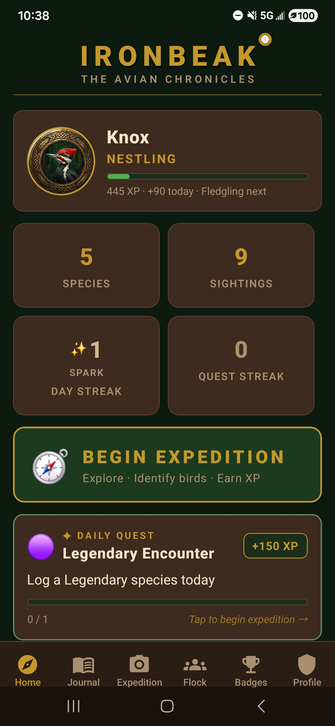 IronBeak home screen